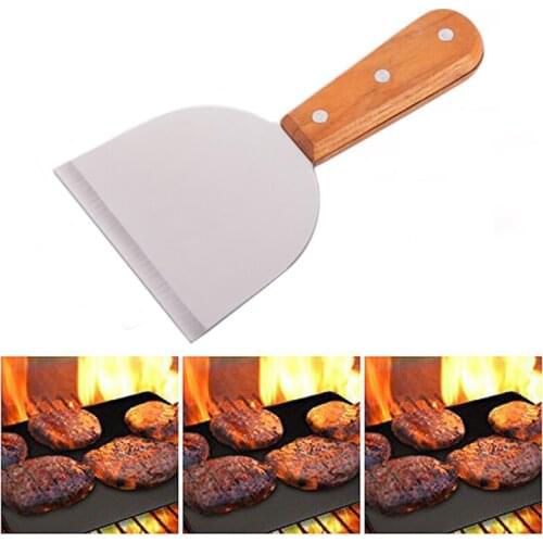 Kitchen Spatula Wood Handle Grill Turner Stainless Steel Metal Scrape For Teppanyaki Hibachi Griddle Cooking Utensil