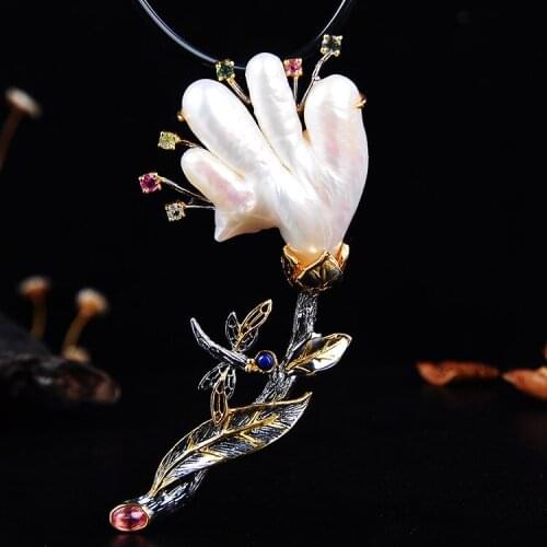 Retro Thai Silver Jewelry Large Natural Freshwater Baroque Pearl S925 Sterling Silver Pendant And Brooch Dual-use Jewelry