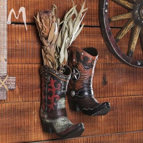 [MGT] American West Retro Decorative Cowboy Boots Flower Arrangement Crafts Wall Decoration Vase Home Decorating Dropshipping