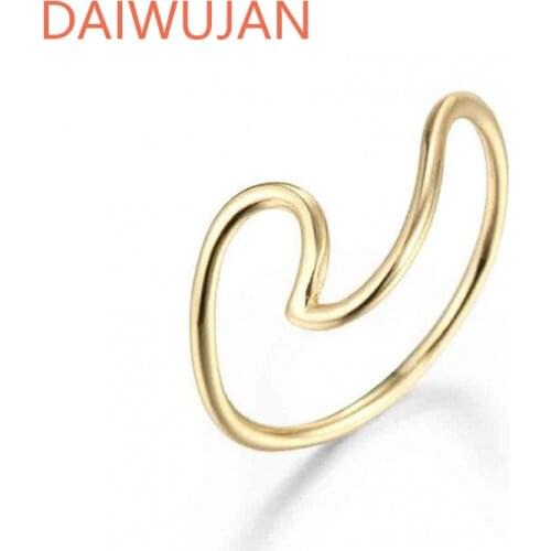 DAIWUJAN Minimalist 925 Sterling Silver Rings For Women Gold Fashion Creative Irregular Wave Finger Ring Birthday Party Jewelry