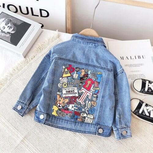 Girls Fashion Jacket 2021 Autumn Childrens Clothing Long-sleeved Boy Girl Baby Cartoon Birthday Toddler Denim Casual Jackets