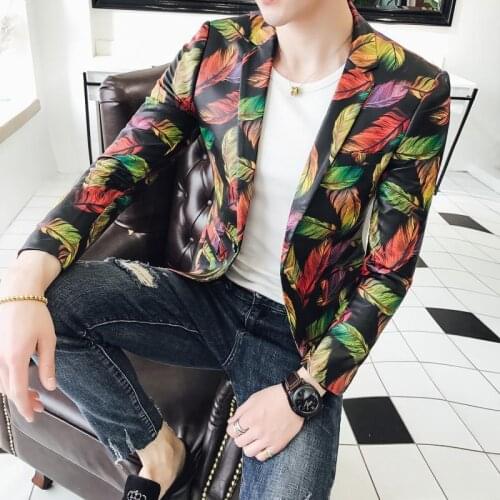 Colorful Feather Print Mens Blazer Jacket 2020 New Fashion Designer Jacket Men Stylish Blazer Masuclino 4xl 5xl Terno Masculino