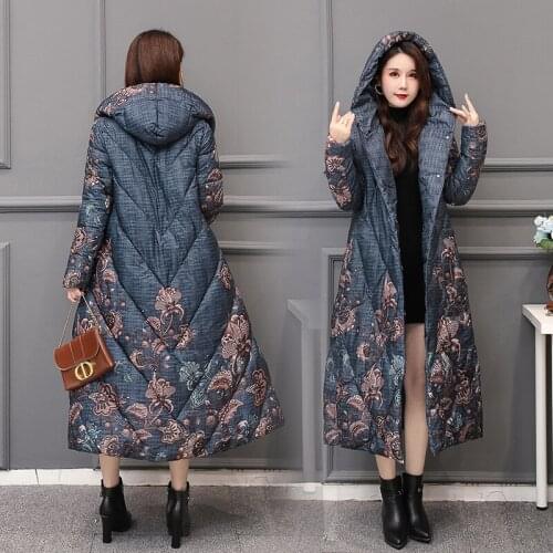 2020 New X-long Printing Hooded Parkas Fashion Winter Jacket Women Casual Thick Down Cotton Winter Coat Women Warm Outwear
