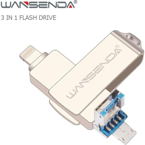NEW Wansenda OTG USB Flash Drive USB 3.0 Pendrive 128GB 64GB 32GB 16GB 3 in 1 High Speed Pen Drive for iOS/Android/PC 3 Colors