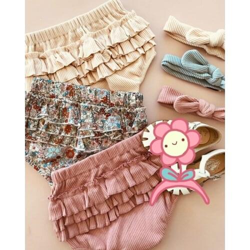 0-3Y Summer Infant Baby Girls Boys Shorts 3 Colors Ruffles Solid/Floral Print Elastic Waist Trousers Shorts