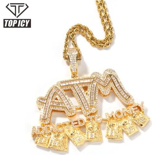 Brand New 18K Gold/White Gold Plated Brass Copper Made ATM Pendant Diamond Stones Necklace Luxury Jewelry Set