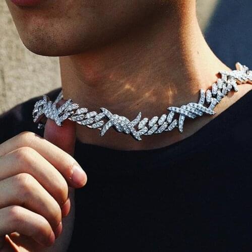 2021 New Cuban Link Miami Cross Charm Necklace Full Iced Out Bling Zircon Hip Hop choker Necklace Fashion Men Women Jewelry