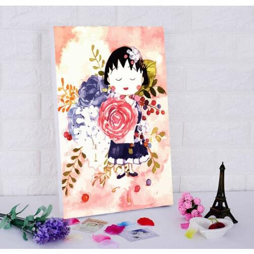Coloring by numbers Chibi Maruko Chan digital paint by numbers sakura momoko diy digital painting Japan cartoon lovely girl