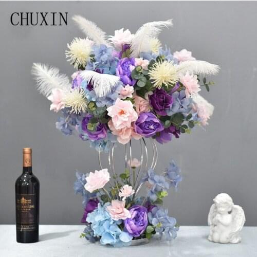 Wedding Props Iron Art Stand Feather Artificial Rose Table Flower Wedding Center Flower Ball Decoration Window Floral Ornaments