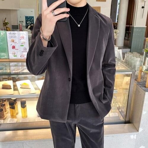 Luxury Velvet Suit Men 2 Pcs Set Wedding Groom Tuxedos Suits with Pant 2021 Spring Casual Business Stage Blazer Costume Homme