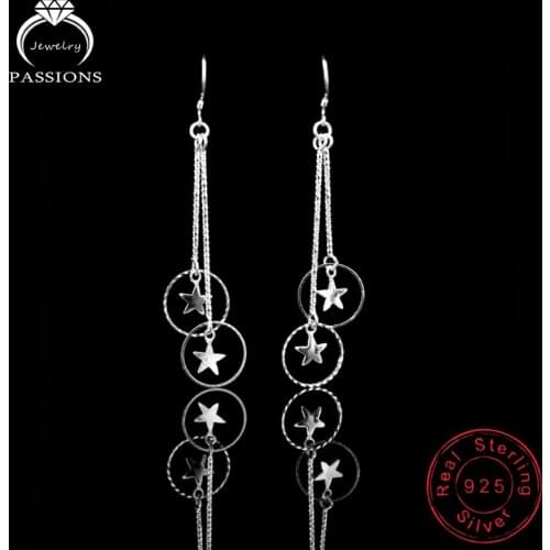 New Europe and America Fashion Long Pendant Earrings 925 Sterling Silver Stars&Round Drop Earring For Women Elegant Earings Gift