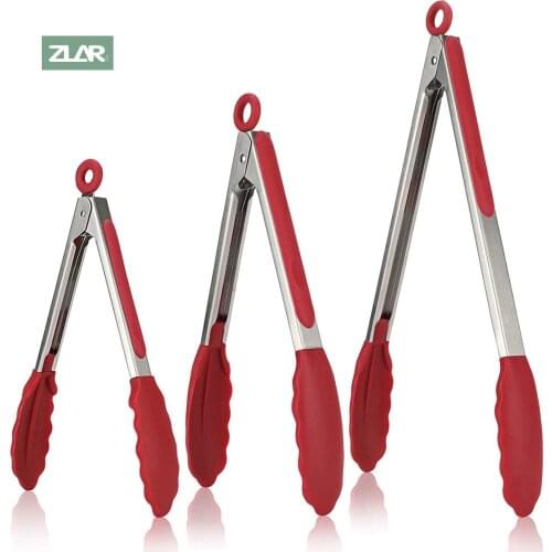 7/9/12inch Stainless Steel Silicone Food Clamp Non-slip Cooking Clip Clamp BBQ Salad Tools Grill Kitchen Accessories