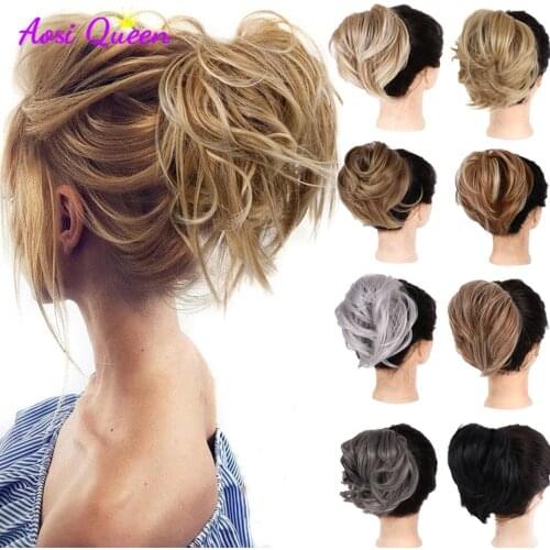 AS Synthetic Tousled Flexible Hair Bun Straight Donut Chignon Elastic Messy Scrunchies Wrap For Ponytail Extension For Women