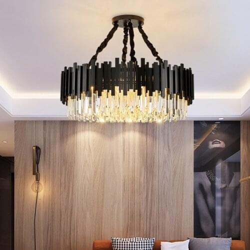 FKL Modern Crystal Black Chandelier Living room Bedroom Oval Long Dining room Lamp Industrial Style Black Crystal Chandelier