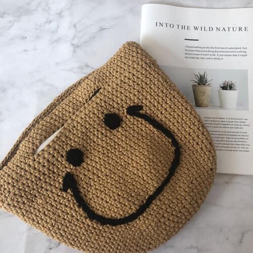 New Fashion Women Large Capacity Handbags Summer Straw Beach Bag Smiley Shell Shape Female Tote Bag Brand Designer Shopper Purse