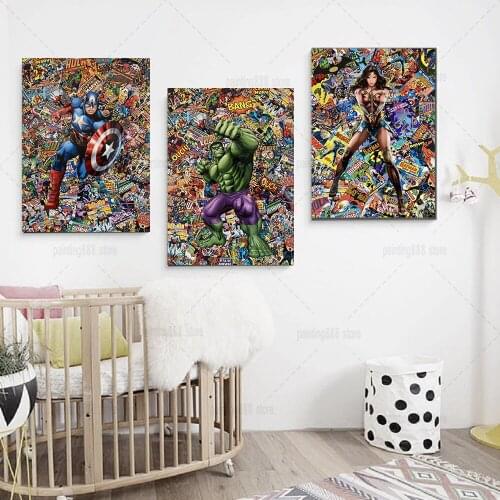 Superheroes Marvel Graffiti Canvas Poster Avengers Poster Captain America Hulk Guilty of Losing Control Home Decor Kids Gift