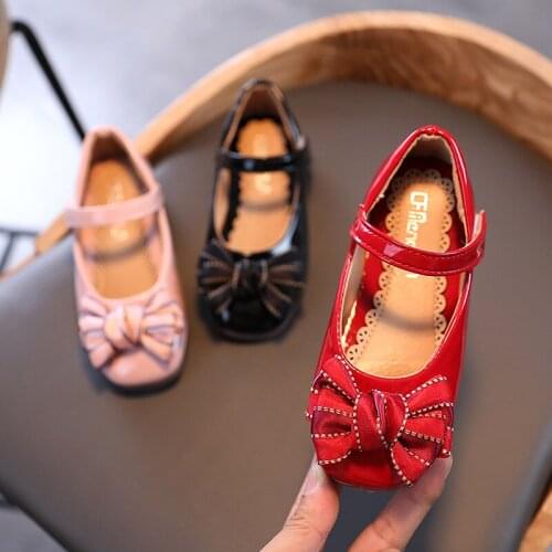 Girls' Shoes Princess Shoes Summer Style 2021 New Soft-soled Baby Peas Childrens Leather Shoes Bow-knot Sweet for Party 21-36