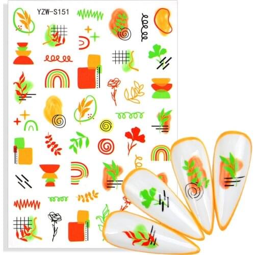 Spring Self-adhesive Nail Decal And Sticker Geometric Lins Flower Leaf Tree Green Butterfly DIY Manicuring Nail Art Decoration