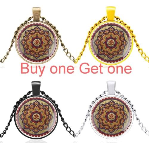 Vintage Hinduism Pattern Glass Dome Black Pendant Necklace Men Women Charm Jewelry Accessories Best Gifts