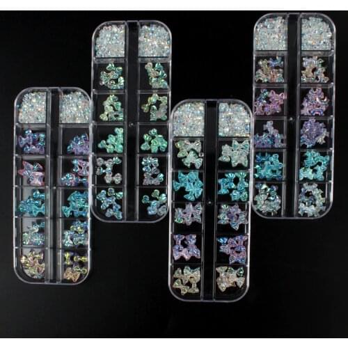 Flower box 12 Grid Box Packing Mix Shape Resin Nail Art Decorations 3D Aurora Nails Rhinestone for DIY Manicure Accessories
