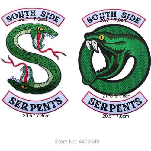South side serpents embroidered iron on patch, movie TV show fabric badge, punk biker vest jacket jean clothing applique DIY