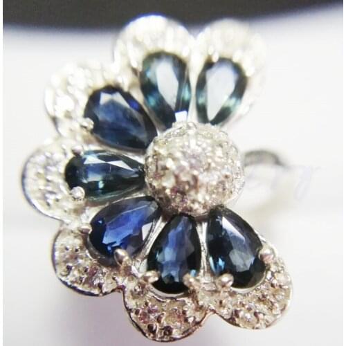 Per jewelry Natural real sapphire flower ring Free shipping 925 sterling silver 0.4ct*7pcs gemstone Fine jewelry C90118009