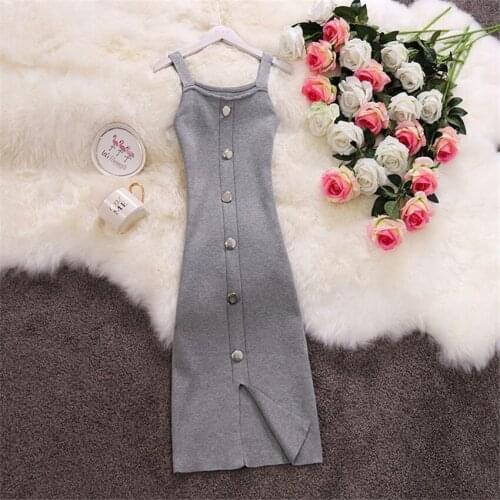 2021 New Autumn Dress Elegant Women Knitted Dresses Slim Midi-long Lady O-neck Sleeveless Dress Vestidos Winter Bottomings W1476