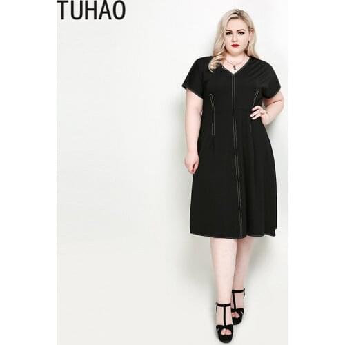 TUHAO Elegant Black Dress Women Summer Style Robe Femme Vintage Party Dress Loose Plus Size 7XL 6XL 5XL Dresses RL