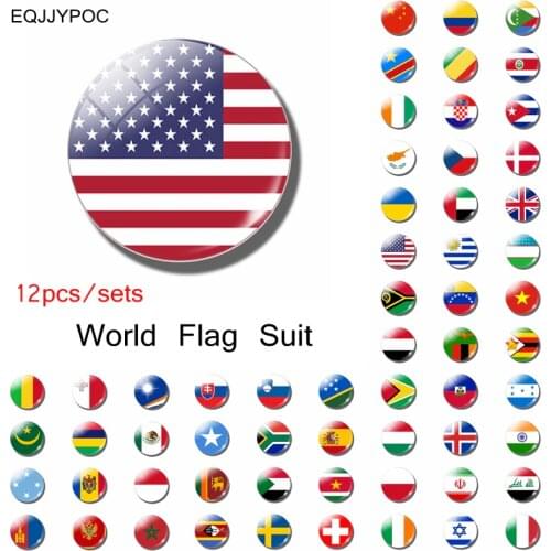 12pcs World Flag Sets Fridge Magnet China USA UK Spain Russia Germany Italy France Souvenirs Glass Magnetic Refrigerator Sticker