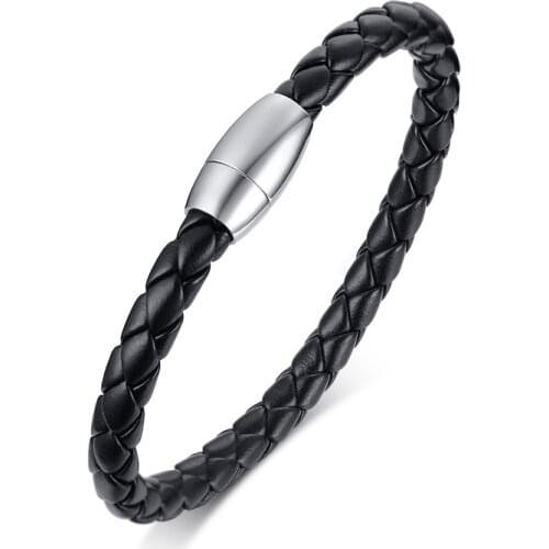2021 Fashion Magnetic Buckle Trend PU Leather Material Braided Leather Cord Simple Style Bracelet Suitable For Women And Men