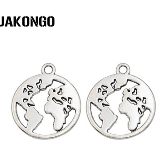 40pcs Earth Map Charm Antique Silver Plated Pendants for Bracelet Jewelry Accessories Making DIY Handmade 20mm