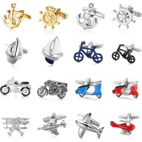 XKZM Brand Cuff Links Luxury Novelty Cufflinks for Mens 3D motorcycle Bicycle aircraft anchor Sailboat Design Wedding Jewellery
