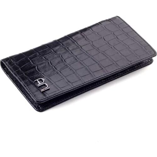 Croc Embossed Leather Long Wallet with Cellphone Holder Black