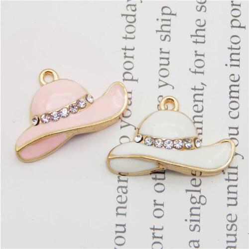 Julie Wang 4PCS Enamel Women Hat Charms Mixed Colors Rhinestones Alloy Gold Tone Necklace Bracelet Jewelry Making Accessory