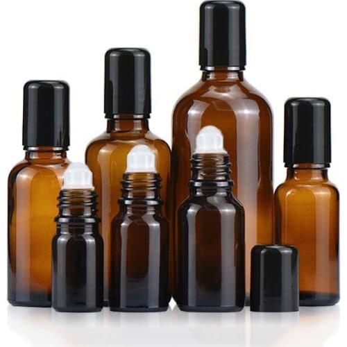 Portable Amber Empty Glass Roller Rollerball Essential Oil Roll on Bottles Brown Small Travel Refillable Bottle 5ml-100ml 20pcs