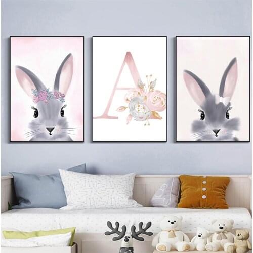 Baby Girl Personalized Gift Print Nursery Art Custom Girls Name Canvas Painting Floral Flowers Pink unicorn Poster Wall Decor