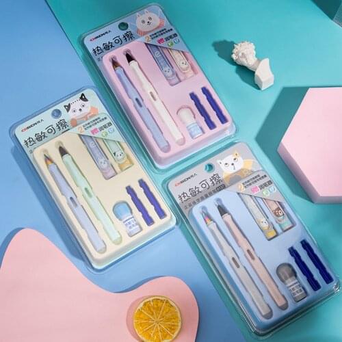 0.35mm 0.5mm Kawaii Fountain Pens for Kids Thermal Erasable Blue Ink Pens Office Accessories School Student Stationery Supplies