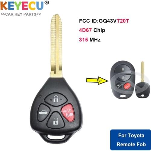 KEYECU Upgraded Remote Key for Toyota Avalon 2005 2006 2007 2008 Solara 2004 05 06 07 08- 315MHz - 4D67 - FCC:GQ43VT20T Trunk