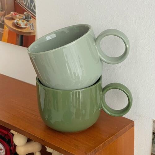 European style ring coffee cup mug dark green retro ceramic tea cup breakfast cup