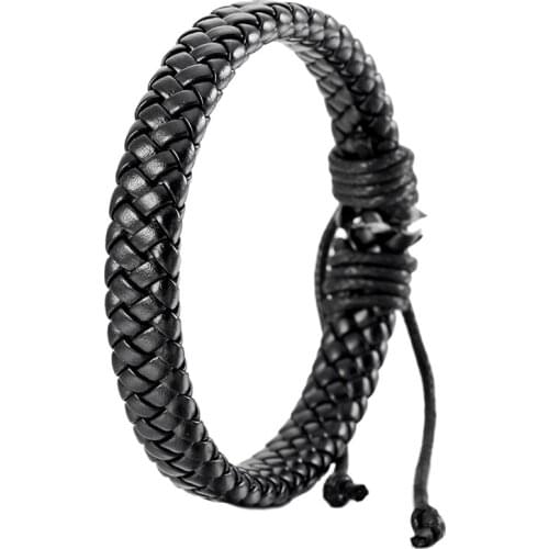 Leather Bracelet Bangle Cuff Rope Black Surfer Wrap Adjustable Men,Women