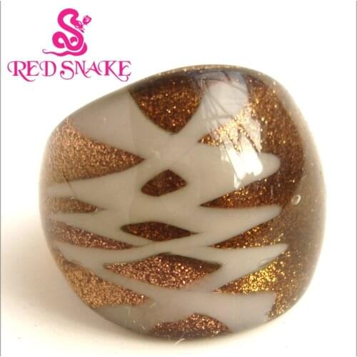 RED SNAKE Fashion Ring Pure Handmade Golden sand bottom color with gray Crossed Wires Murano Glass Rings
