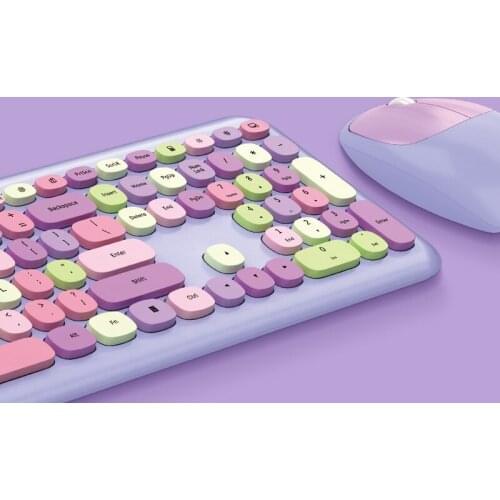 Macaron Round Keyboard Color Lipstick Girl Wireless Keyboard Mouse Punk Keyboard Office Suite for Windows Xp/Win7/Win8/Win10