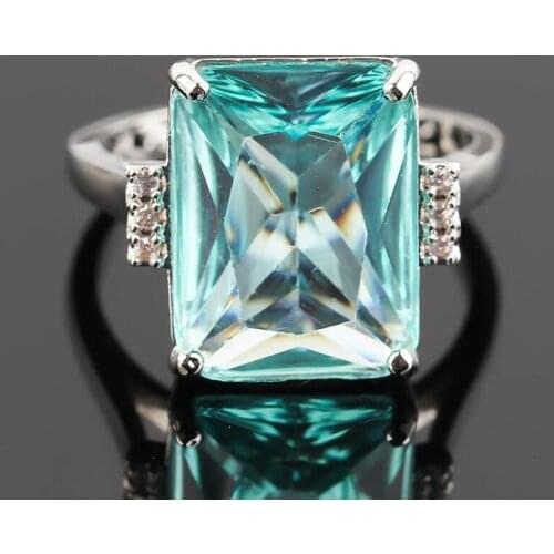 Fashion Luxury Women Ring Lady Elegant Light Blue Big Zircon Rhinestone Wedding Band Bridal Ring Jewelry Girl Gift