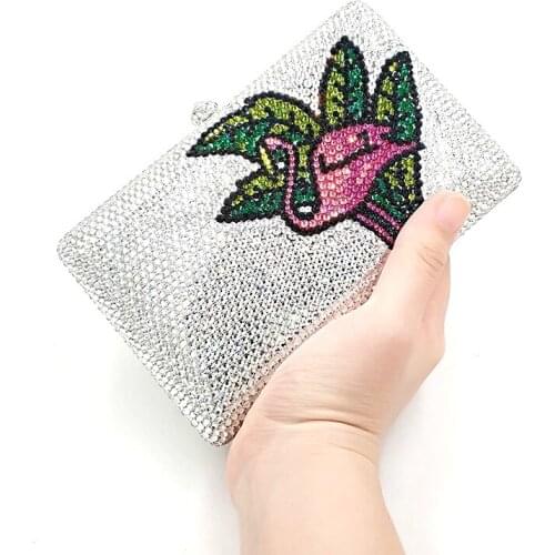 Fashion Bridal wedding party purses women evening party Classical bird Red-crowned Crane diamonds full crystal small clutches
