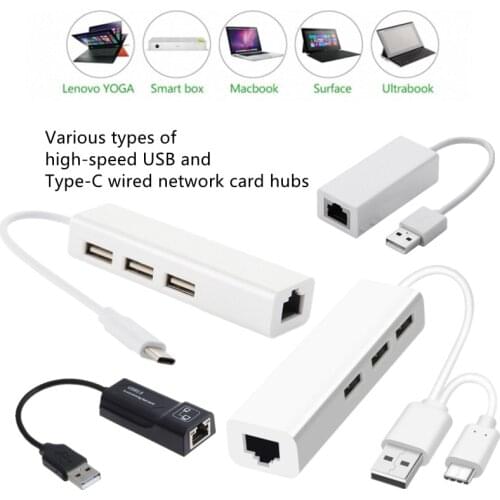 Multiple Types High Speed USB Type-C To Rj45 Wired Network Card 3Ports OTG Hub Ethernet Lan Adapter Splitter For Laptop Tablets