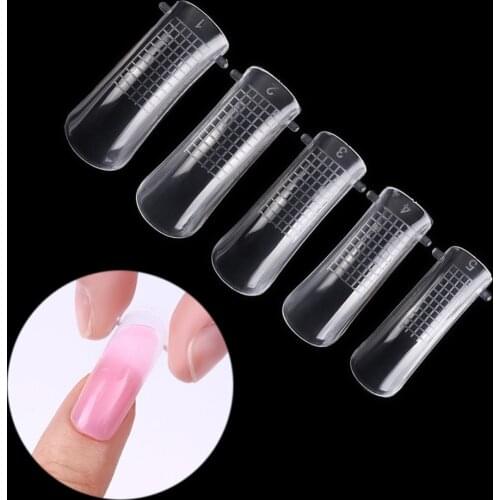 20/100pcs Gel False Nail Tips Clear Cover Acrylic Nail Mold Mixed Size False Nails with Scale Tool Crystal Extension Nails