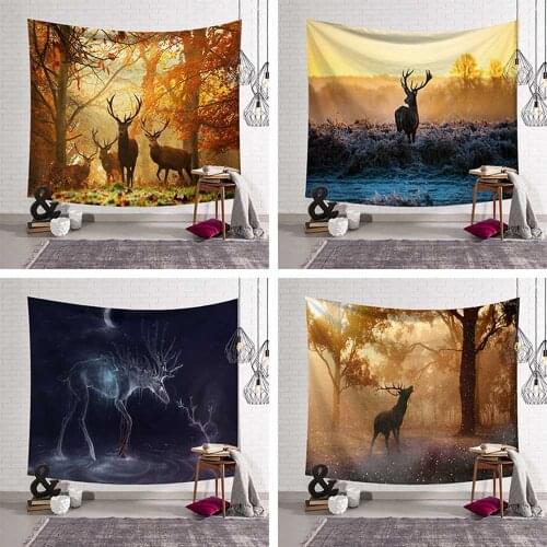Kanagawa Elk Printed Wall Hanging Tapestry Forest Deer Wall Hanging Cloth Tapestry Boho Bedspread Blanket Carpet Throw Yoga Mat
