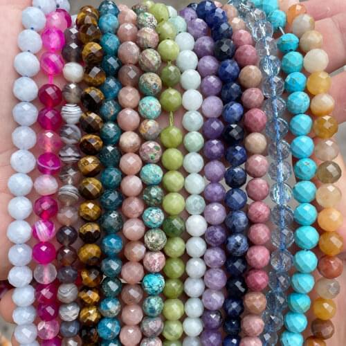 New 64 Faceted Natural Stone Beads 8mm Round Loose Jaspers Agates Jades Crystal Quartz Beads 15'' Strand DIY For Jewelry Making