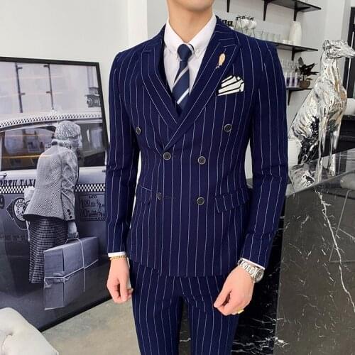 New Arrival Business Casual Slim Fit Stripe Suit Three-piece Suit