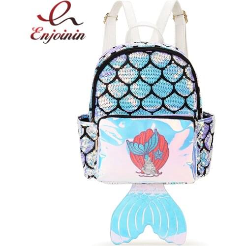 Dazzling Fashion Gradient Sequins Mermaid Fish Tail Young Girls Backpack Shoulder Bag Ladies Zipper Travel Backpack School Bag